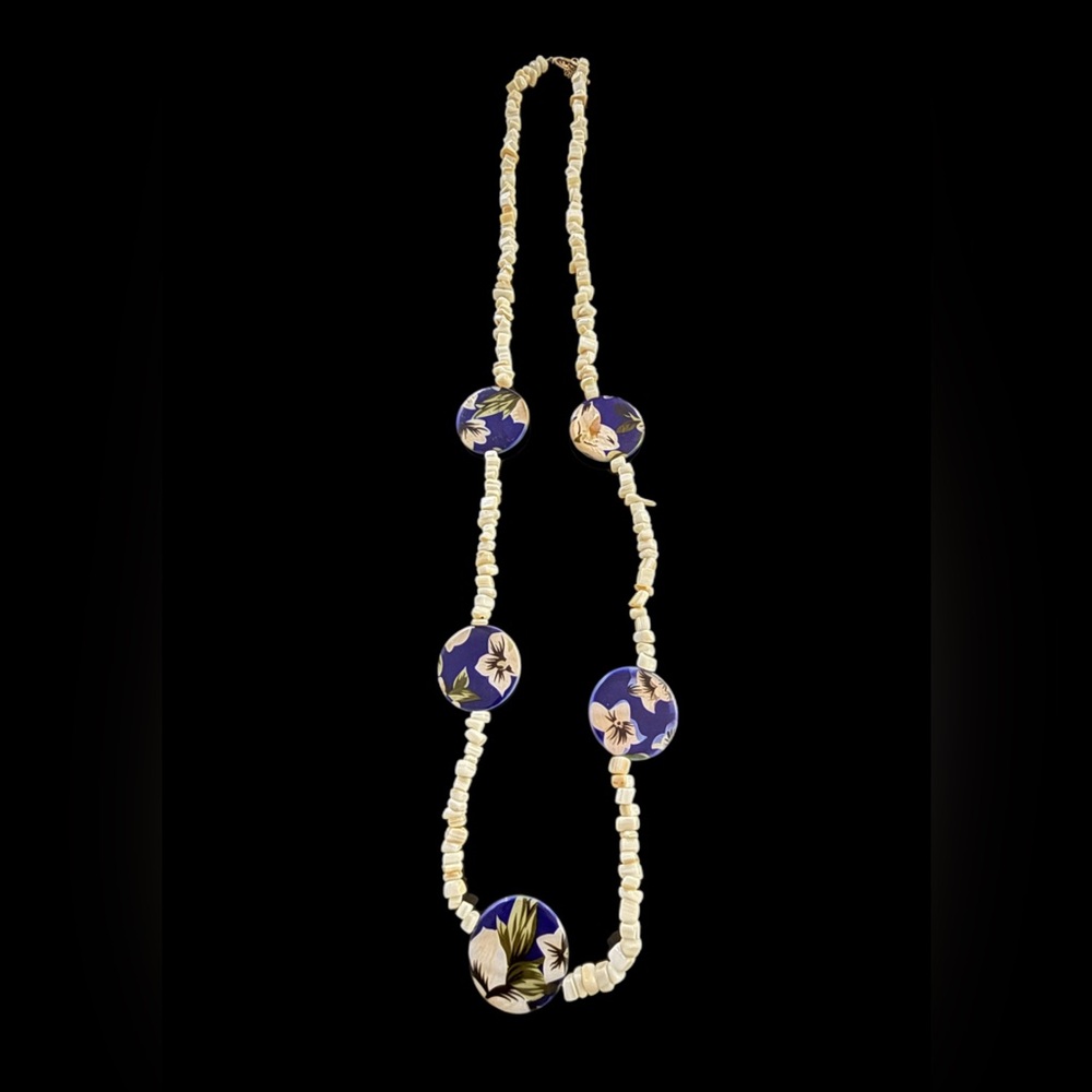 HANDMADE Sterling Silver .925 White Coral & Lapis Mother of Pearl Necklace